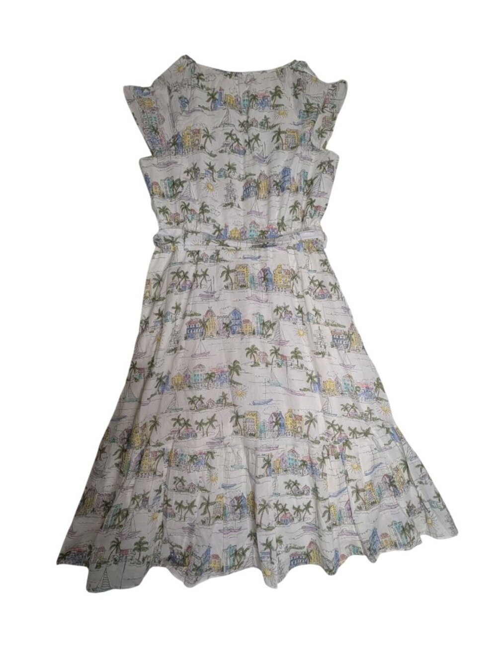 Talbots Scenic Curaçao Ruffle Fit & Flare Dress Cotton V-Neck Size 8 Sleeveless - Picture 16 of 16